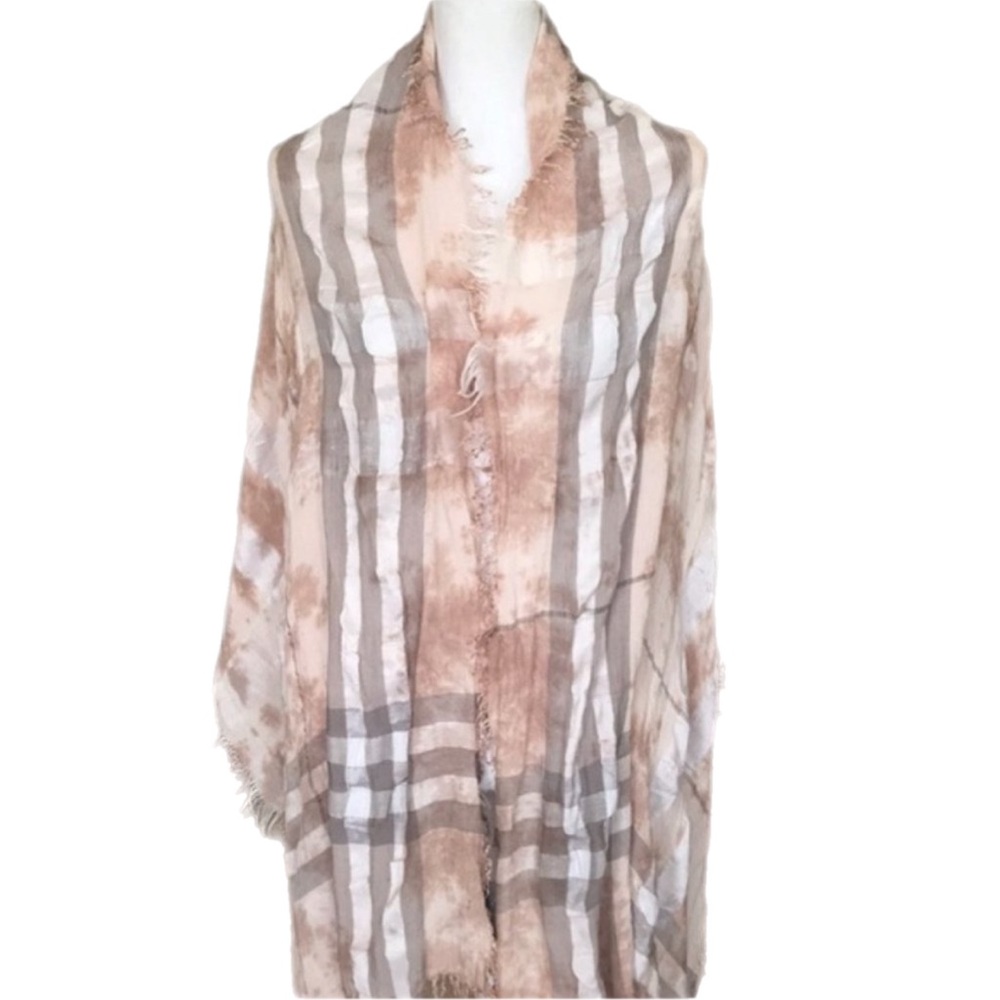 Leigh & Luca beige cream scarf wrap window pane and clouds design
